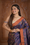 Shubh Lakshmi ~ Handloom Pure Silk Pashmina Saree in Dark Purple with Orange (Silk Mark Certified) - verymuchindian.com