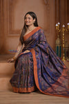 Shubh Lakshmi ~ Handloom Pure Silk Pashmina Saree in Dark Purple with Orange (Silk Mark Certified) - verymuchindian.com