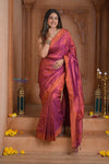 Shubh Lakshmi ~ Handloom Pure Silk Pashmina Saree in Pink with Orange (Silk Mark Certified) - verymuchindian.com