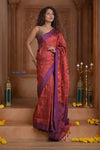 Shubh Lakshmi ~ Handloom Pure Silk Pashmina Saree in Red and Purple (Silk Mark Certified) - verymuchindian.com