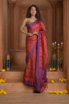 Shubh Lakshmi ~ Handloom Pure Silk Pashmina Saree in Red and Purple (Silk Mark Certified) - verymuchindian.com