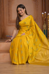 Shubh Lakshmi! Special ~ Handloom High Quality Pure Soft Silk Saree in Bright Yellow (Silk Mark Certified) - verymuchindian.com