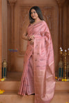 Shubh Lakshmi! Special ~ Handloom High Quality Pure Soft Silk Saree in Peach Pink (Silk Mark Certified) - verymuchindian.com