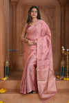 Shubh Lakshmi! Special ~ Handloom High Quality Pure Soft Silk Saree in Peach Pink (Silk Mark Certified) - verymuchindian.com