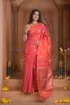 Shubh Lakshmi! Special ~ Handloom High Quality Pure Soft Silk Saree in Peach Pink (Silk Mark Certified) - verymuchindian.com