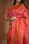 Shubh Lakshmi! Special ~ Handloom High Quality Pure Soft Silk Saree in Peach Pink (Silk Mark Certified) - verymuchindian.com