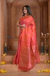 Shubh Lakshmi! Special ~ Handloom High Quality Pure Soft Silk Saree in Peach Pink (Silk Mark Certified) - verymuchindian.com
