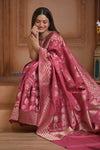 Shubh Lakshmi! Special ~ Handloom High Quality Pure Soft Silk Saree in Rose Pink (Silk Mark Certified) - verymuchindian.com