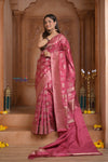 Shubh Lakshmi! Special ~ Handloom High Quality Pure Soft Silk Saree in Rose Pink (Silk Mark Certified) - verymuchindian.com