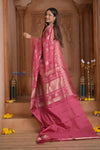 Shubh Lakshmi! Special ~ Handloom High Quality Pure Soft Silk Saree in Rose Pink (Silk Mark Certified) - verymuchindian.com