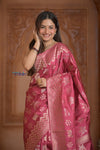 Shubh Lakshmi! Special ~ Handloom High Quality Pure Soft Silk Saree in Rose Pink (Silk Mark Certified) - verymuchindian.com