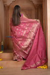 Shubh Lakshmi! Special ~ Handloom High Quality Pure Soft Silk Saree in Rose Pink (Silk Mark Certified) - verymuchindian.com
