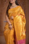 Shubh Lakshmi! Special~ Handloom Pure Silk Kanjivaram Saree in Sunrise Yellow and Pink (Silk Mark Certified) - verymuchindian.com