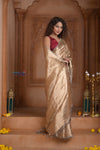 Shubh Lakshmi! Special ~ Handloom Pure Tissue Silk Saree in Champagne Gold (Silk Mark Certified) - verymuchindian.com