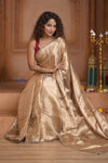 Shubh Lakshmi! Special ~ Handloom Pure Tissue Silk Saree in Champagne Gold (Silk Mark Certified) - verymuchindian.com