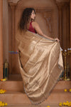Shubh Lakshmi! Special ~ Handloom Pure Tissue Silk Saree in Champagne Gold (Silk Mark Certified) - verymuchindian.com