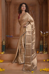 Shubh Lakshmi! Special ~ Handloom Pure Tissue Silk Saree in Champagne Gold (Silk Mark Certified) - verymuchindian.com