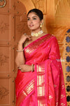 Shubh ~ Limited Edition Pure Silk Paithani with Asawali Pallu & Asawali Buttis in Exquisite Pink - verymuchindian.com