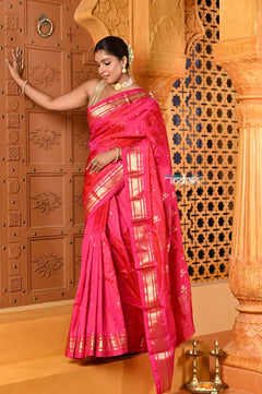 Shubh ~ Limited Edition Pure Silk Paithani with Asawali Pallu & Asawali Buttis in Exquisite Pink - verymuchindian.com