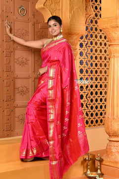 Shubh ~ Limited Edition Pure Silk Paithani with Asawali Pallu & Asawali Buttis in Exquisite Pink - verymuchindian.com