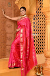 Shubh ~ Limited Edition Pure Silk Paithani with Asawali Pallu & Asawali Buttis in Exquisite Pink - verymuchindian.com