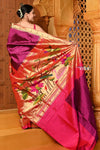 Shubh ~ Premium! Handloom Pure Silk Half All Over Paithani with Lotus & Floral Weave in Bestselling Mauve Pink - verymuchindian.com