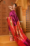 Shubh ~ Premium! Handloom Pure Silk Half All Over Paithani with Lotus & Floral Weave in Bestselling Mauve Pink - verymuchindian.com