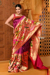 Shubh ~ Premium! Handloom Pure Silk Half All Over Paithani with Lotus & Floral Weave in Bestselling Mauve Pink - verymuchindian.com