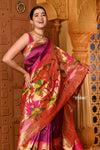 Shubh ~ Premium! Handloom Pure Silk Half All Over Paithani with Lotus & Floral Weave in Bestselling Mauve Pink - verymuchindian.com