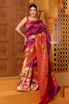 Shubh ~ Premium! Handloom Pure Silk Half All Over Paithani with Lotus & Floral Weave in Bestselling Mauve Pink - verymuchindian.com