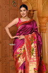 Shubh ~ Premium! Handloom Pure Silk Half All Over Paithani with Lotus & Floral Weave in Bestselling Mauve Pink - verymuchindian.com