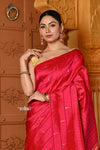 Shubh~ Premium! Handloom Pure Silk Triple Muniya Border with Peacock Pallu in Rani Pink (SHIPPING IN 25 DAYS.) - verymuchindian.com