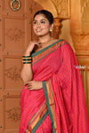 Shubh ~ Pure Cotton Saree in Regal Sapphire Pink with Exclusive Zari Green Border & Pallu - verymuchindian.com