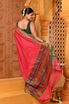 Shubh ~ Pure Cotton Saree in Regal Sapphire Pink with Exclusive Zari Green Border & Pallu - verymuchindian.com