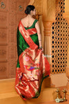 Shubh~ Pure Silk Muniya Paithani - with Exclusive Parrot Pallu in Bestselling Royal Green - verymuchindian.com