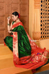 Shubh~ Pure Silk Muniya Paithani - with Exclusive Parrot Pallu in Bestselling Royal Green - verymuchindian.com