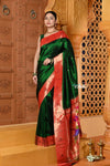 Shubh~ Pure Silk Muniya Paithani - with Exclusive Parrot Pallu in Bestselling Royal Green - verymuchindian.com