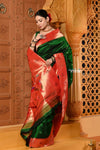Shubh~ Pure Silk Muniya Paithani - with Exclusive Parrot Pallu in Bestselling Royal Green - verymuchindian.com