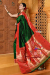 Shubh~ Pure Silk Muniya Paithani - with Exclusive Parrot Pallu in Bestselling Royal Green - verymuchindian.com