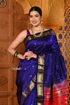 Shubh ~ Signature Weave! Handloom Pure Silk Paithani Saree with Revival Asawali Pallu~ Gleaming Blue - verymuchindian.com