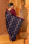 Shubh ~ Traditional Khun Cotton Resham With Kashida Work in Dark Blue with Maroon Border - verymuchindian.com