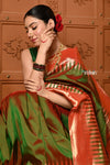 Shubh~ VMI Exclusive! Handloom Pure Silk Mahalakshmi Paithani Saree With Most Traditional Temple Border in Green - verymuchindian.com