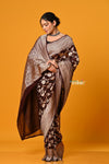 Suhaani Exclusive ~ Handloom Khaddi Georgette Saree With All Over Floral Jaal~ Classy Brown - verymuchindian.com
