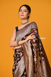Suhaani Exclusive ~ Handloom Khaddi Georgette Saree With All Over Floral Jaal~ Classy Brown - verymuchindian.com