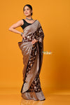 Suhaani Exclusive ~ Handloom Khaddi Georgette Saree With All Over Floral Jaal~ Classy Brown - verymuchindian.com