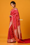 Suhaani Exclusive ~ Handloom Khaddi Georgette Saree With All Over Linear Jaal~ Crimson Red - verymuchindian.com