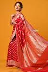 Suhaani Exclusive ~ Handloom Khaddi Georgette Saree With All Over Linear Jaal~ Crimson Red - verymuchindian.com