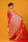 Suhaani Exclusive ~ Handloom Khaddi Georgette Saree With All Over Linear Jaal~ Crimson Red - verymuchindian.com