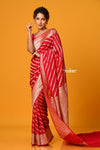 Suhaani Exclusive ~ Handloom Khaddi Georgette Saree With All Over Linear Jaal~ Crimson Red - verymuchindian.com