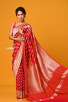 Suhaani Exclusive ~ Handloom Khaddi Georgette Saree With All Over Linear Jaal~ Crimson Red - verymuchindian.com